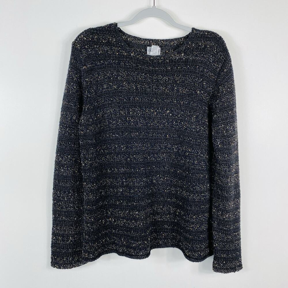 Chico's Size XL 16 3 Open Knit Pullover Sweater Black
